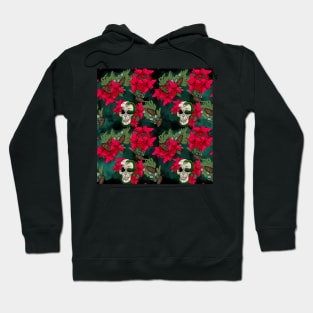 Gothic Pagan Holiday Skulls, Snakes, and Poinsettia Black and Evergreen Hoodie